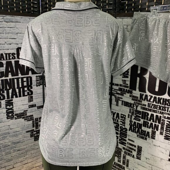 ITEM: Bebe XL Gray Metallic Logo Sleep Short Set - Picture 4 of 6